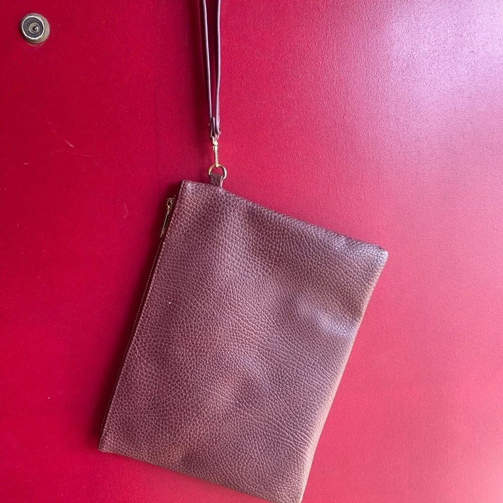 Extra Large Maroon/Burgundy Sole Society Vegan Wristlet/Clutch with Gold Accents